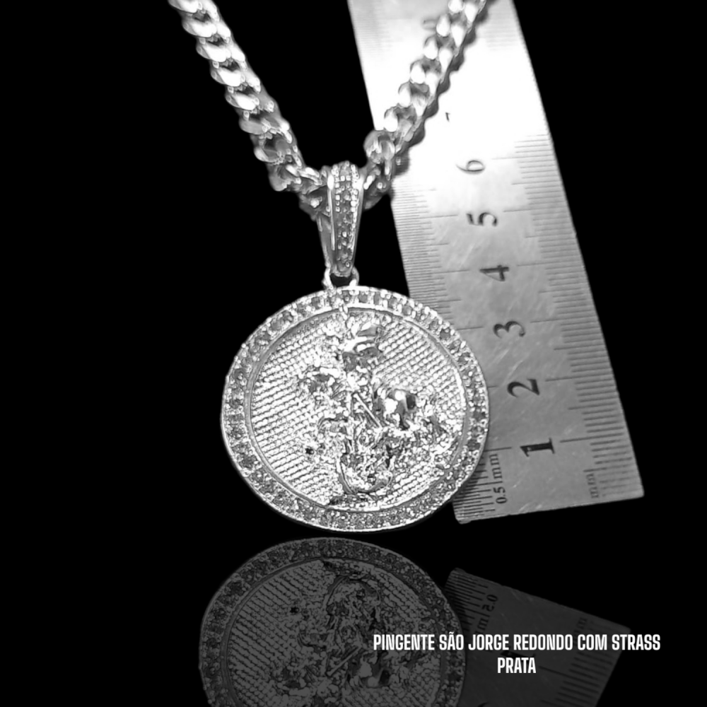 SÃO JORGE REDONDO COM STRASS PRATA